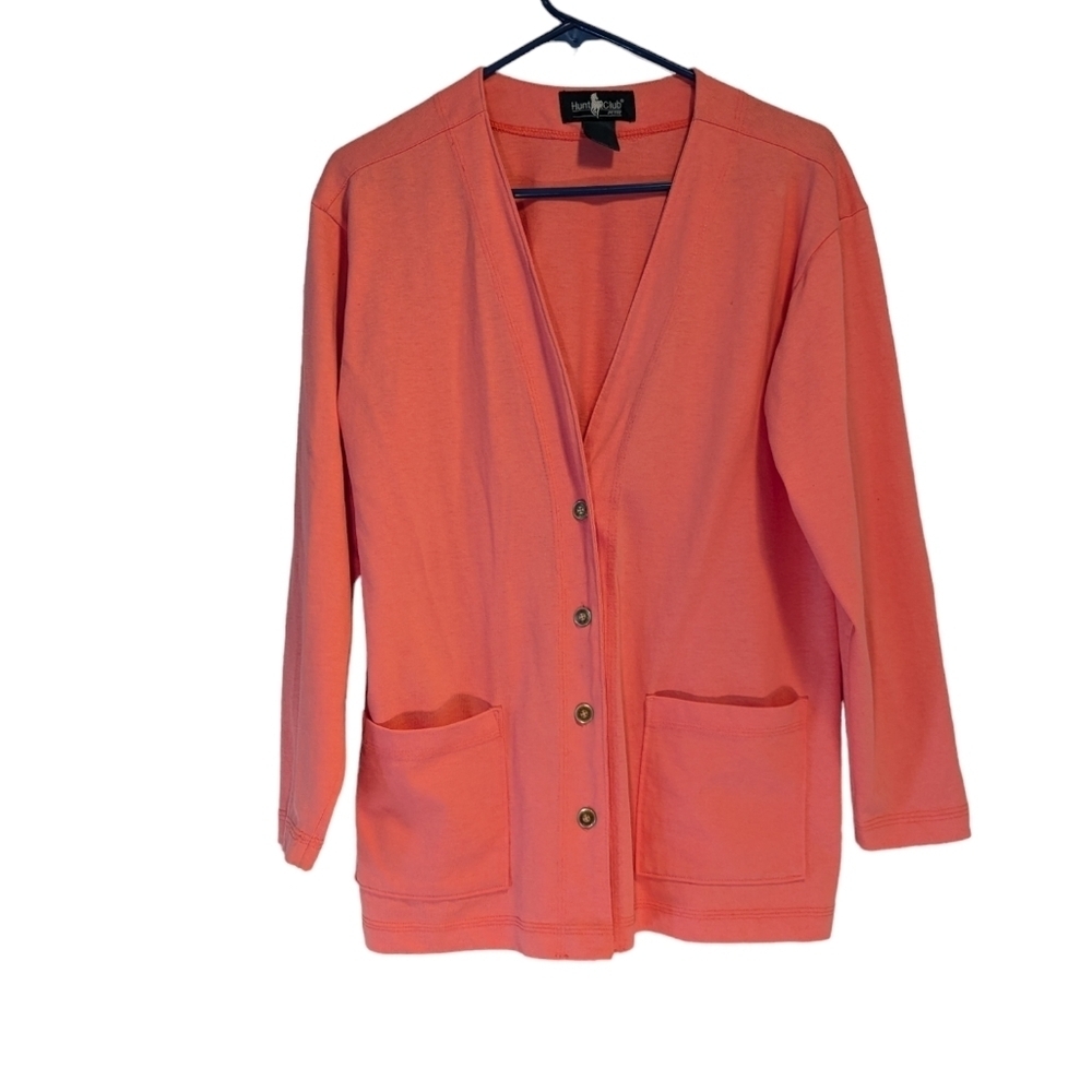 🧡 Petite 10 Jacket Blazer Cover Up peach coral orange cotton Hunt Club